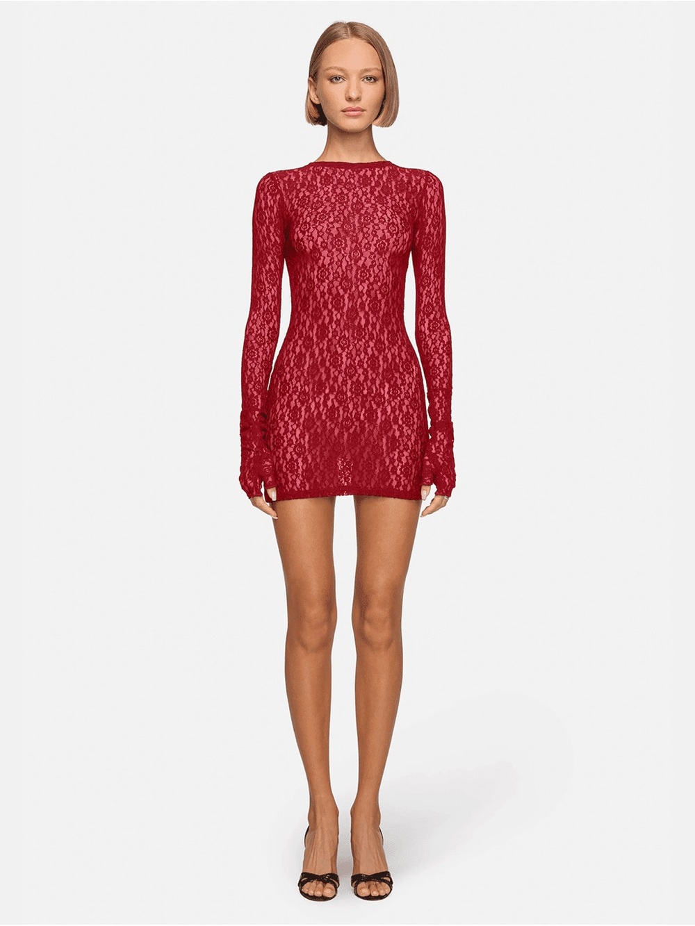 EB Denim Red Lace Long-Sleeve Mini